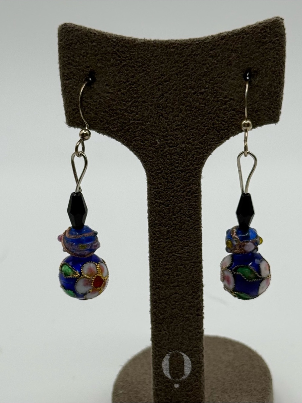 Handmade Blue Floral Cloisonné Drop Earrings